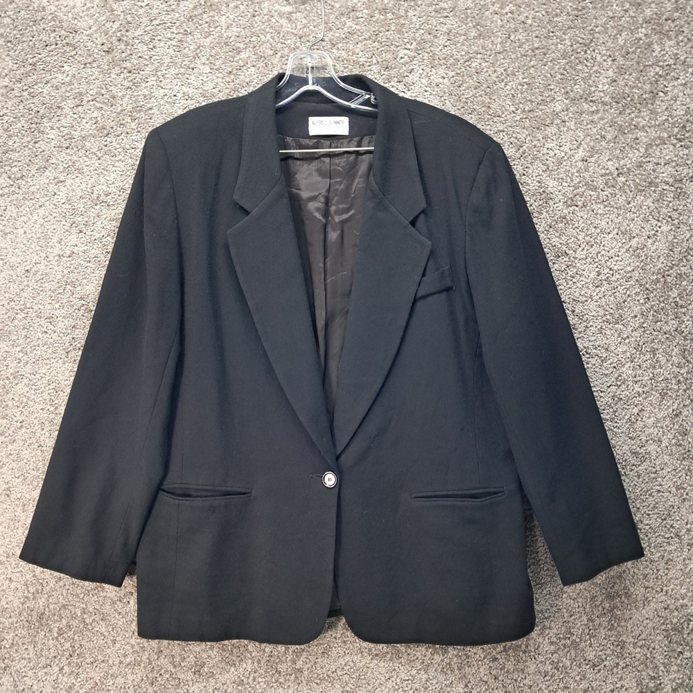Alfred Dunner Womens 16 Black Worsted Wool Single Button Blazer Vintage USA Made